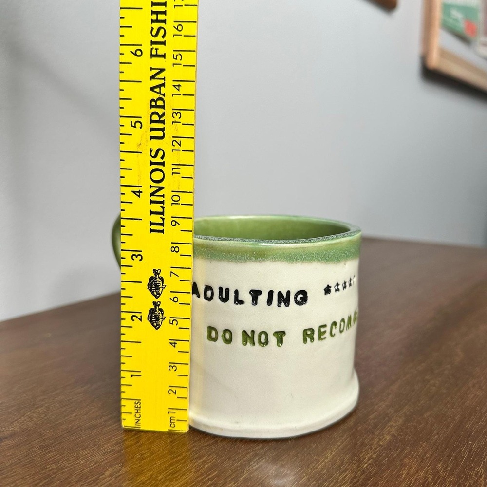 Studio Pottery Adulting Do Not Recommend Mug Signed Funny Thumb Rest Drip Glaze - Picture 11 of 12